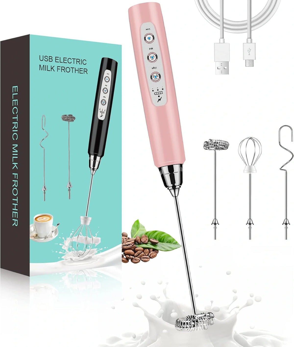 Milk Frother Rechargeable Handheld Electric Whisk Coffee